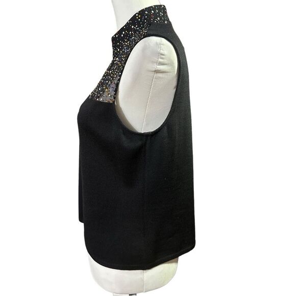 St. John Black Knit Sleeveless Top with Beaded Embellishments Sz Small - Picture 6 of 11